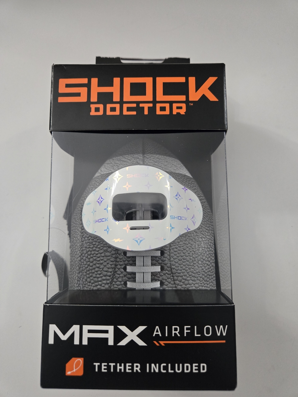 Shock Doctor Max Airflow Lip Guard Mouthguard Football White Holographic Tether